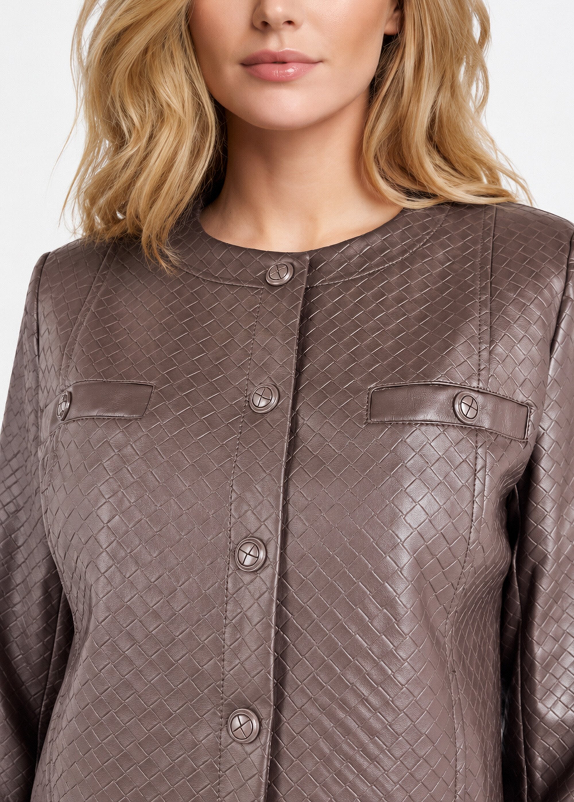 Veste col rond chic, simili cuir tressé Femme Marron SFT-S-6286 DE1