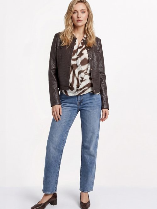 Veste col rond chic, simili cuir tressé Femme Marron SFT-S-6286 SI1
