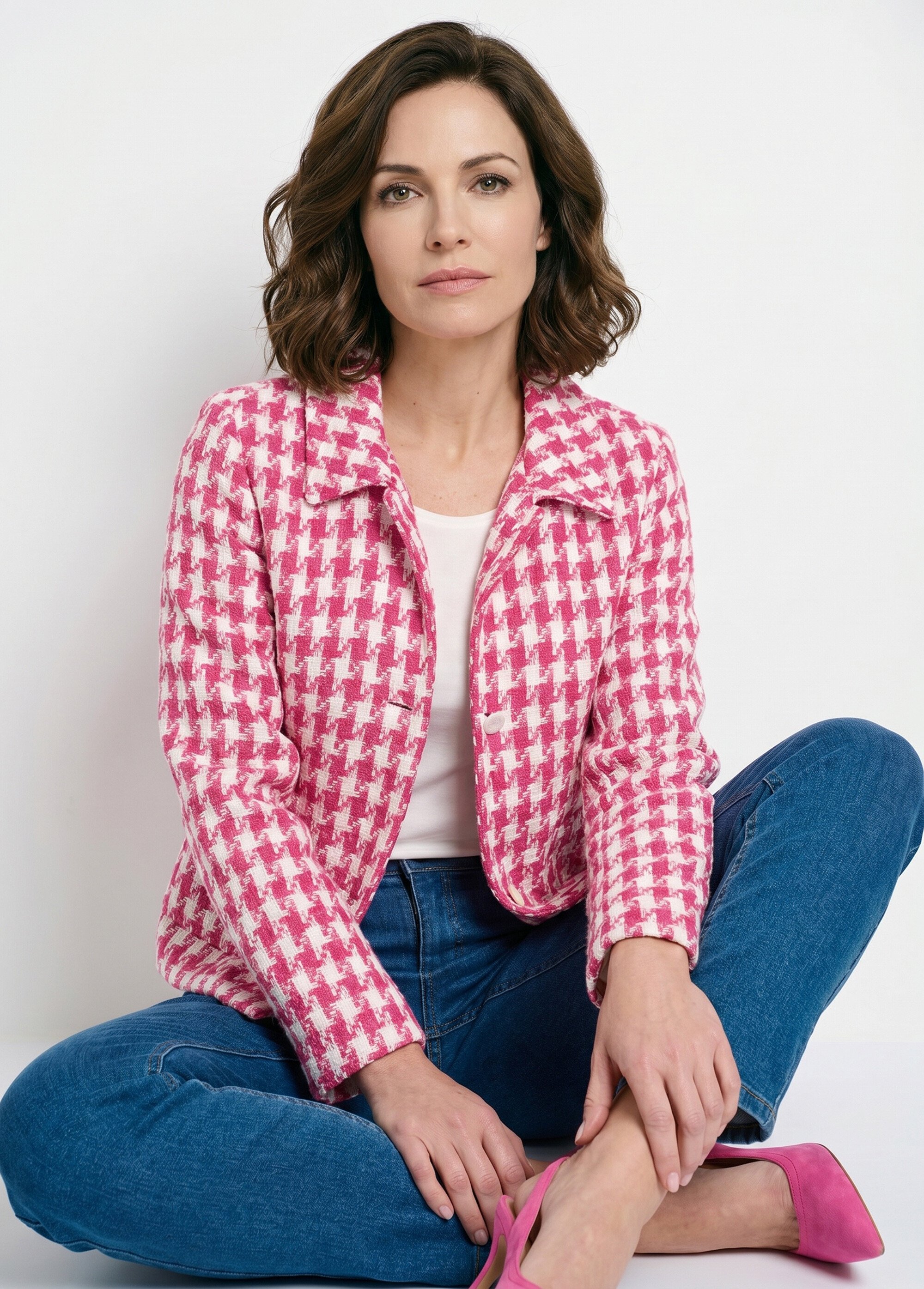 Veste pied de poule courte Femme Rose TOLBIAC MV1