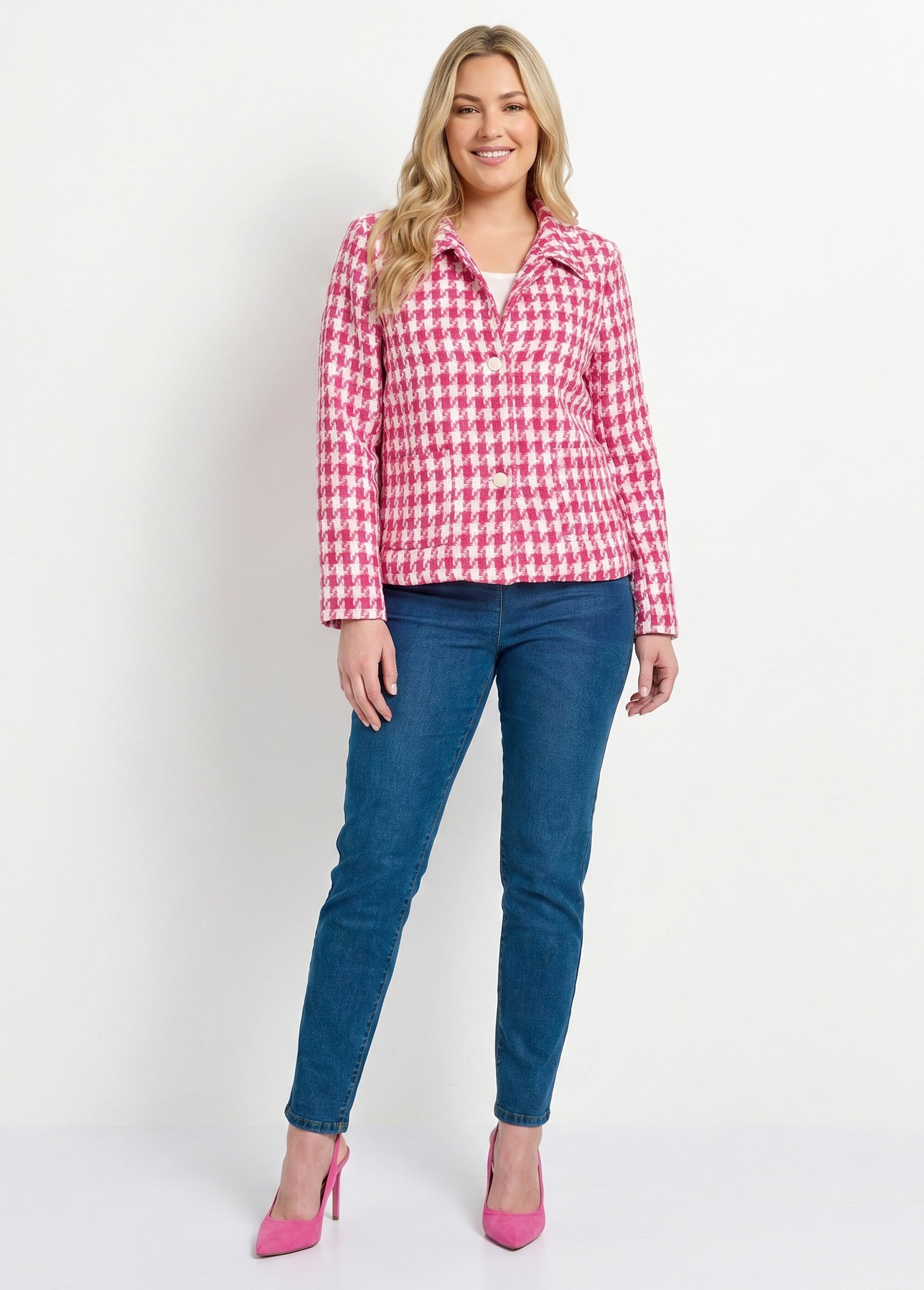 Veste pied de poule courte Femme Grande Taille Rose TOLBIAC SI1