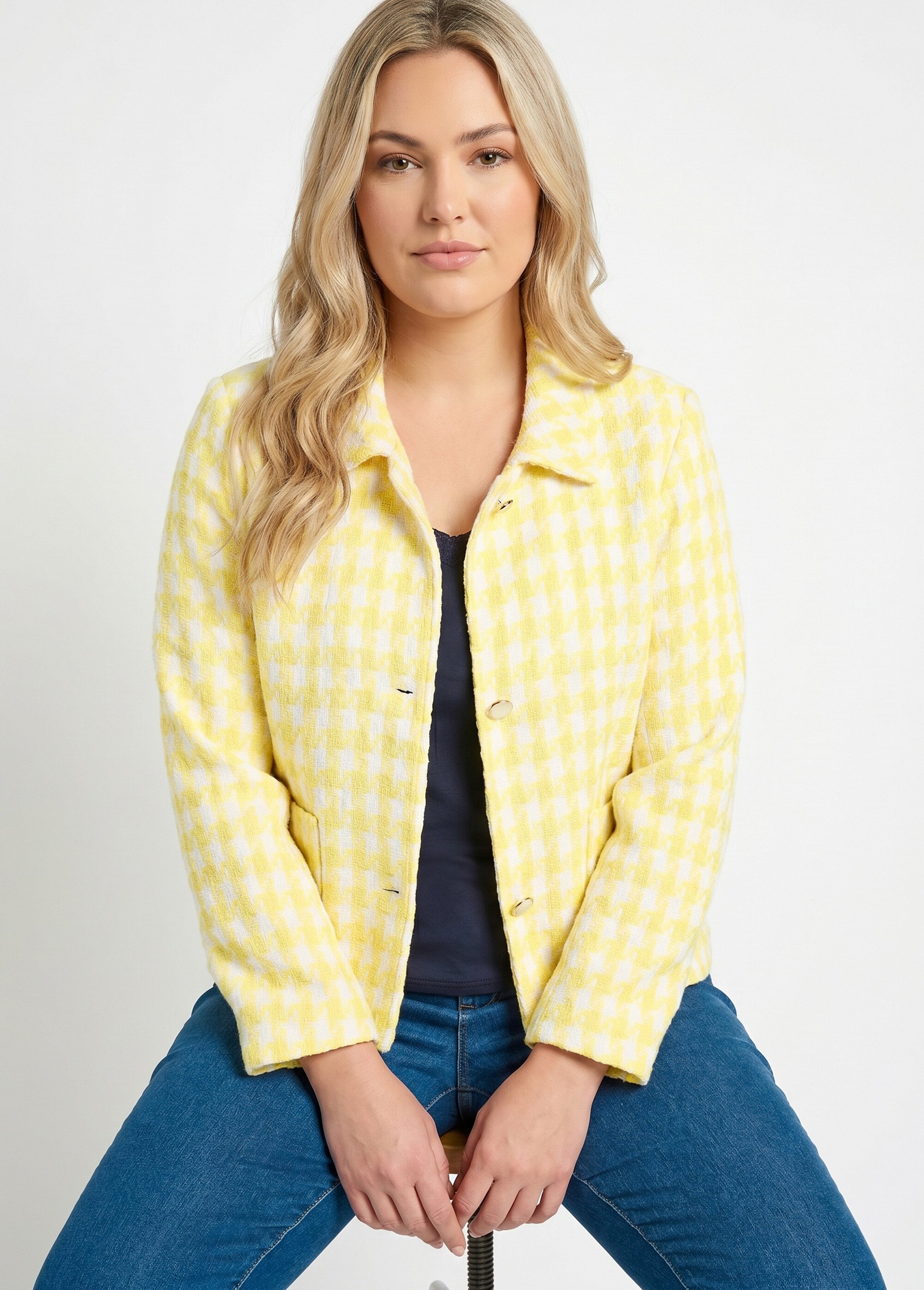 Veste pied de poule courte Femme Grande Taille Jaune TOLBIAC MV1