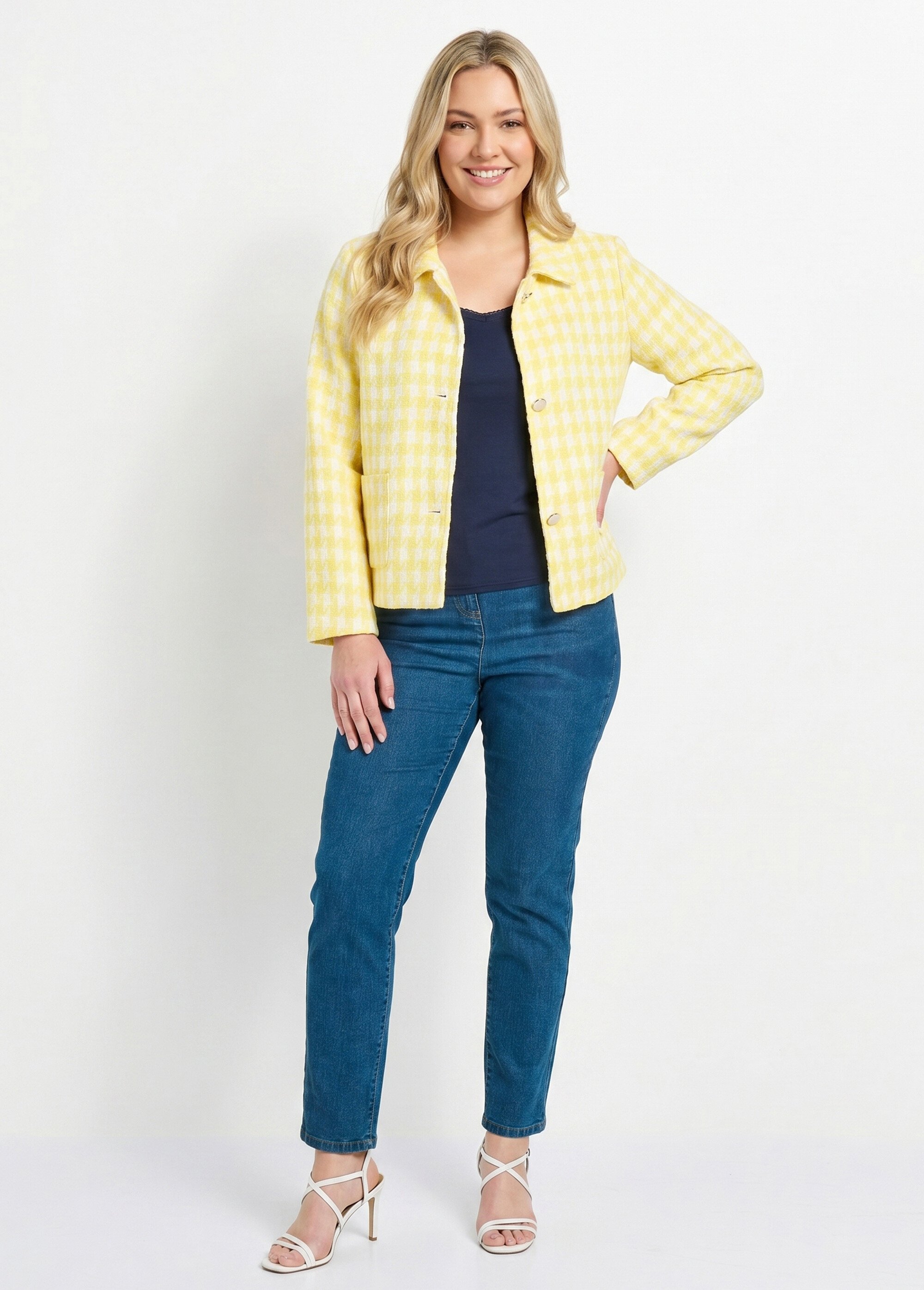 Veste pied de poule courte Femme Grande Taille Jaune TOLBIAC SI1