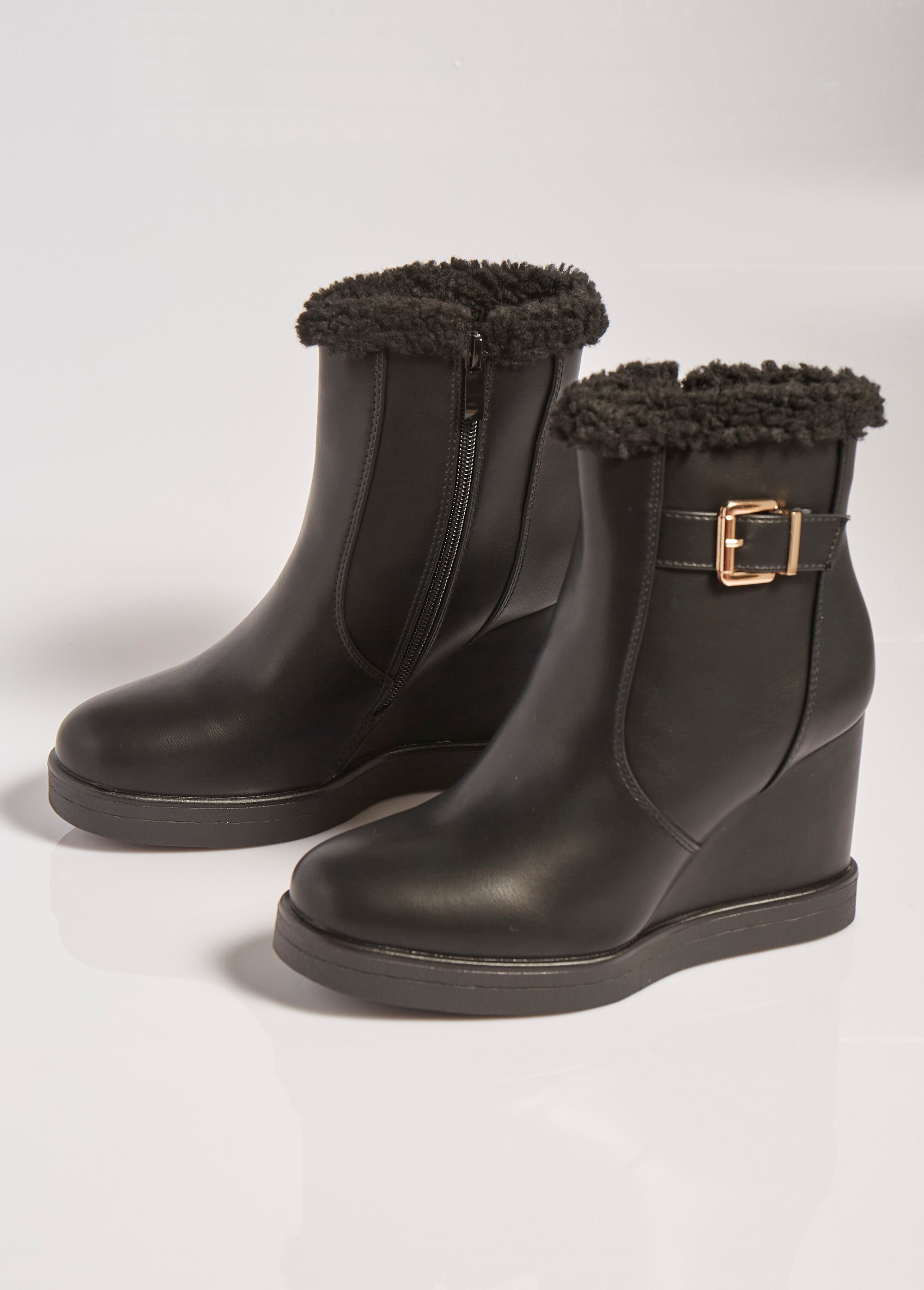 Boots fourrées à talon compensé Femme Noir MAR6307 DE1