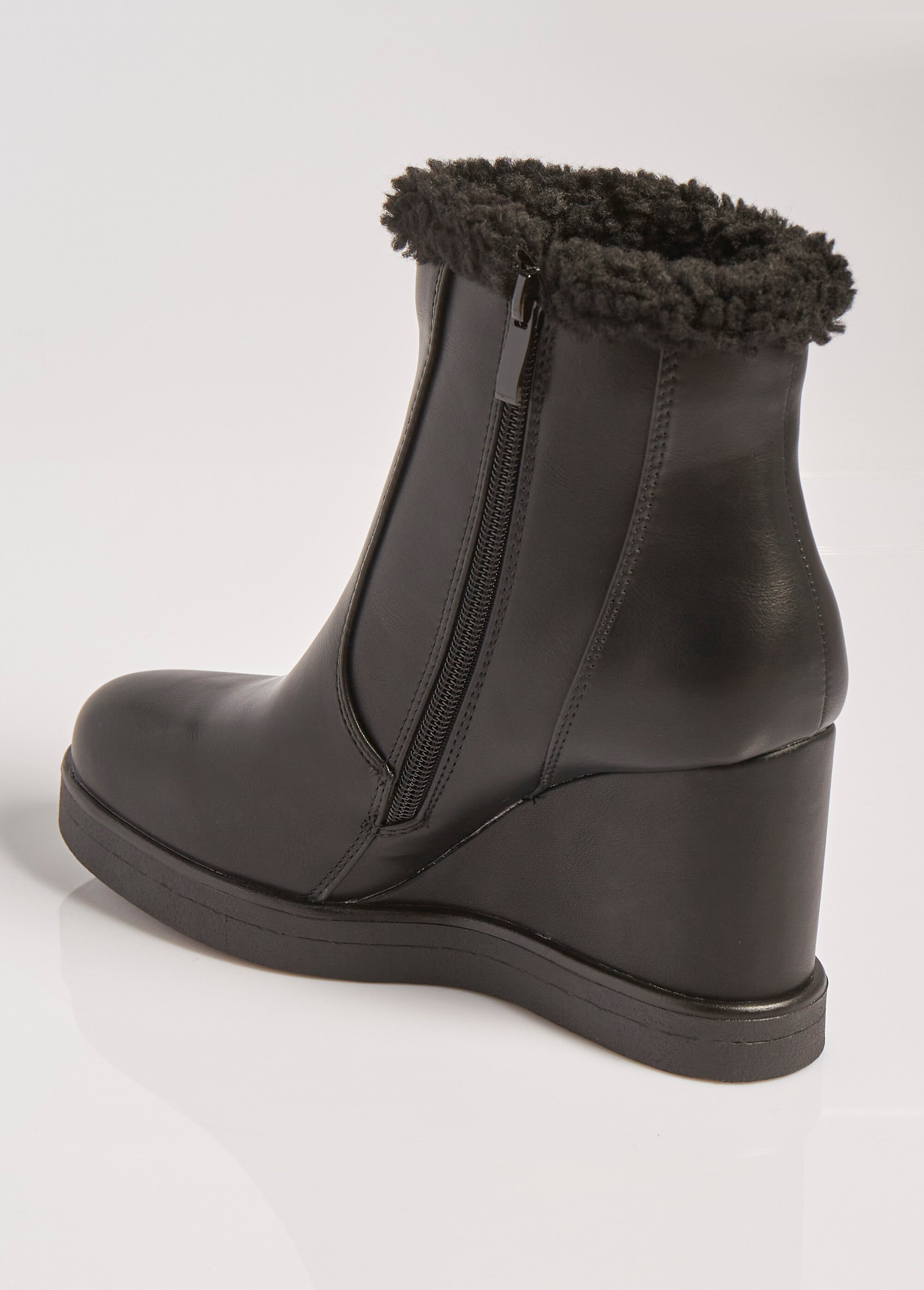 Boots fourrées à talon compensé Femme Noir MAR6307 DO1