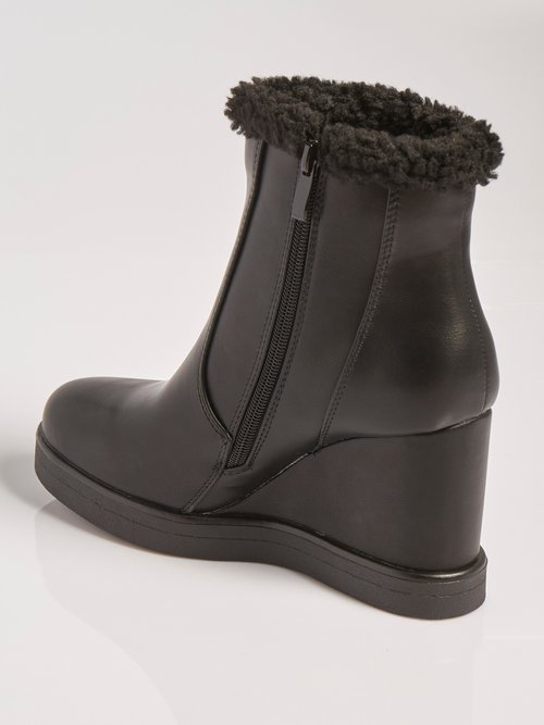 Boots fourrées à talon compensé Femme Noir MAR6307 DO1