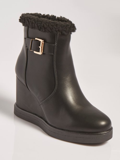 Boots fourrées à talon compensé Femme Noir MAR6307 FA1