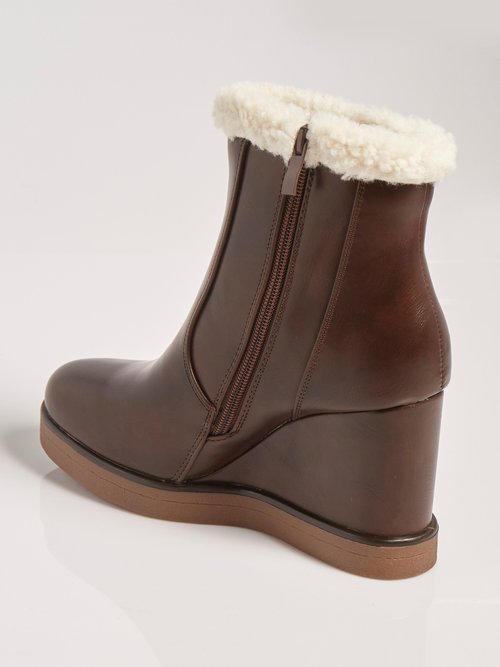 Boots fourrées à talon compensé Femme Marron MAR6307 DO1