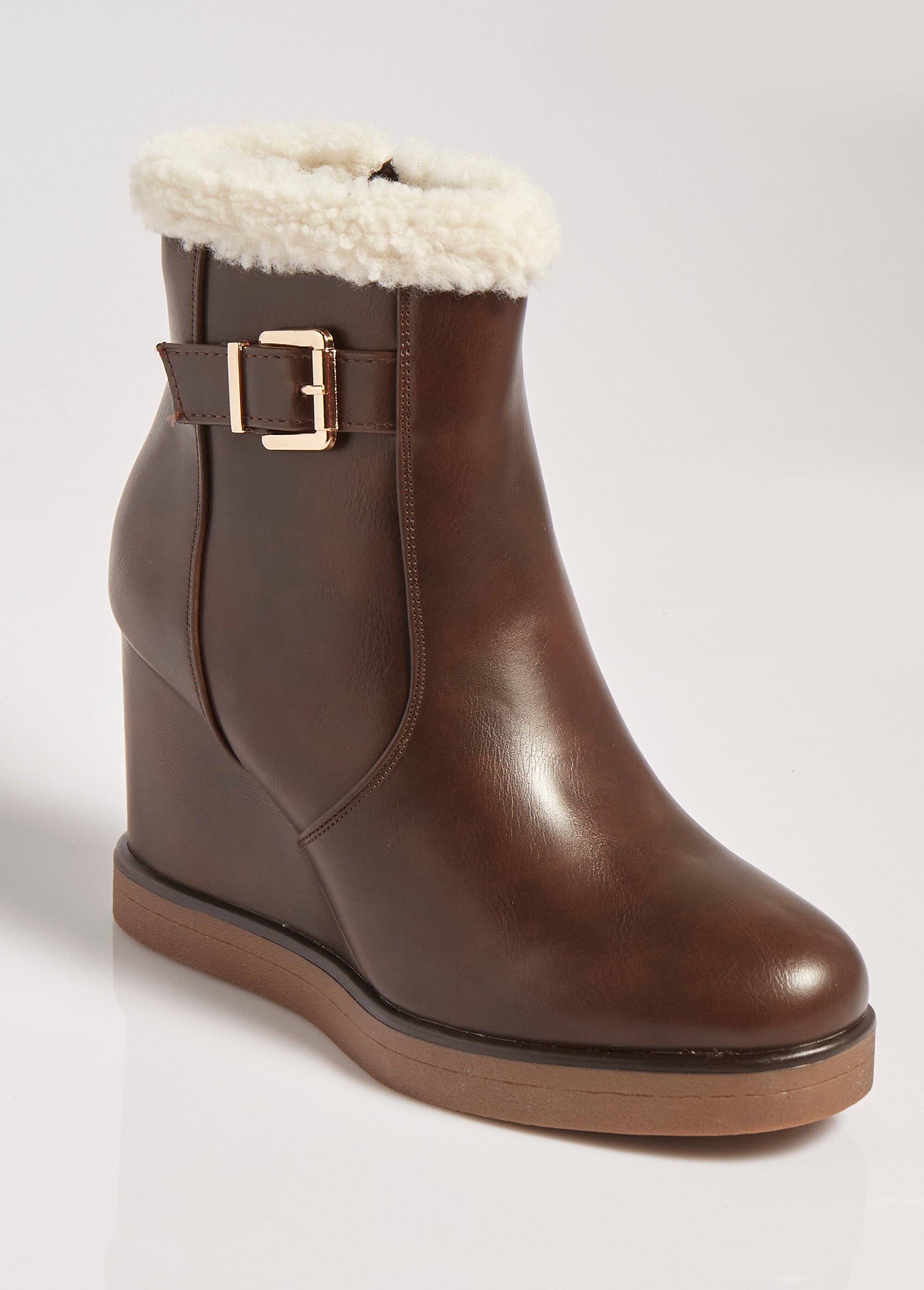 Boots fourrées à talon compensé Femme Marron MAR6307 FA1