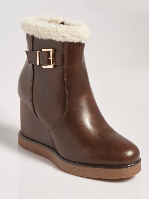 Boots fourrées à talon compensé Femme Marron MAR6307 FA1