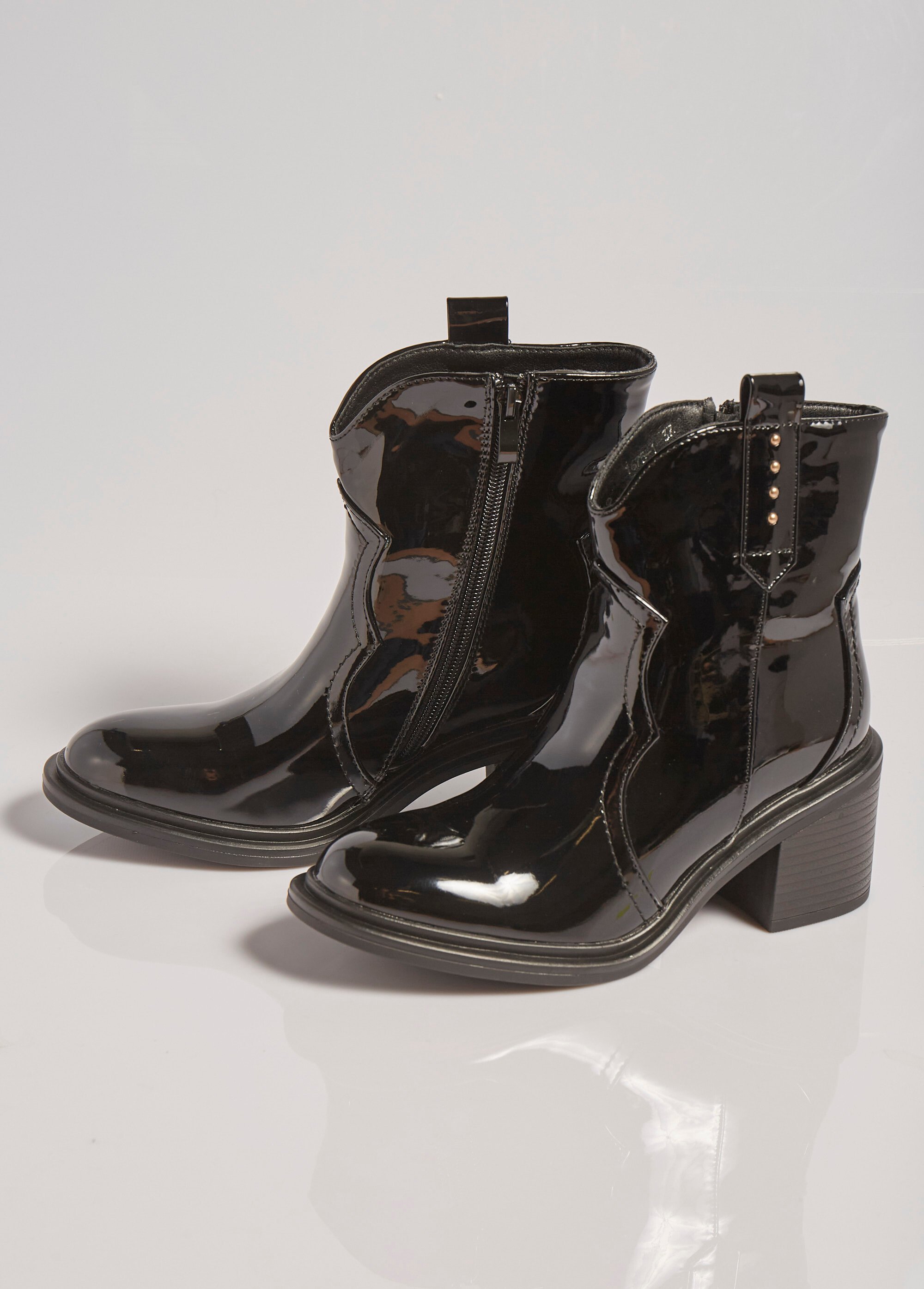 Boots vernies à talon, détails western Femme Noir MAR1675-1 DE1