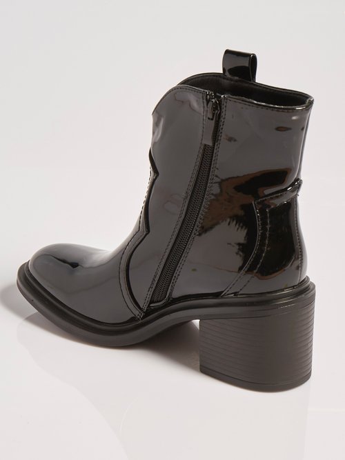 Boots vernies à talon, détails western Femme Noir MAR1675-1 DO1