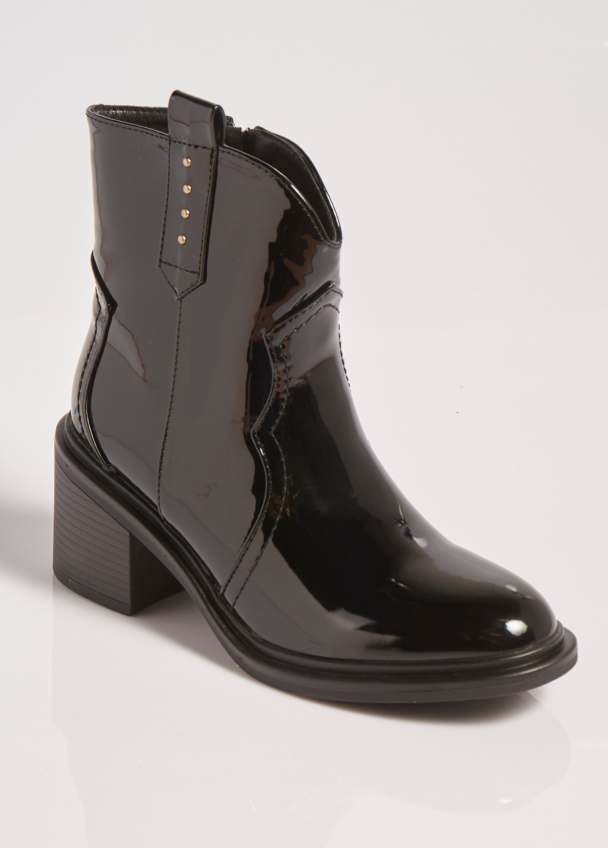 Boots vernies à talon, détails western Femme Noir MAR1675-1 FA1