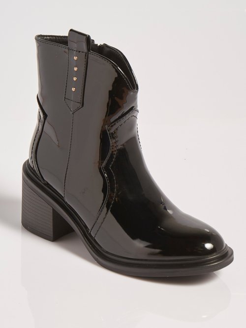 Boots vernies à talon, détails western Femme Noir MAR1675-1 FA1