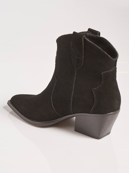 Boots western en suédine, style santiags Femme Noir MAR6338 DO1