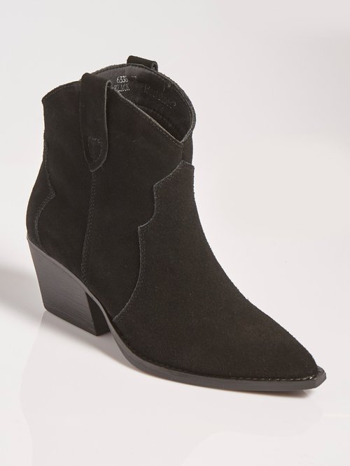 Boots western en suédine, style santiags Femme Noir MAR6338 FA1