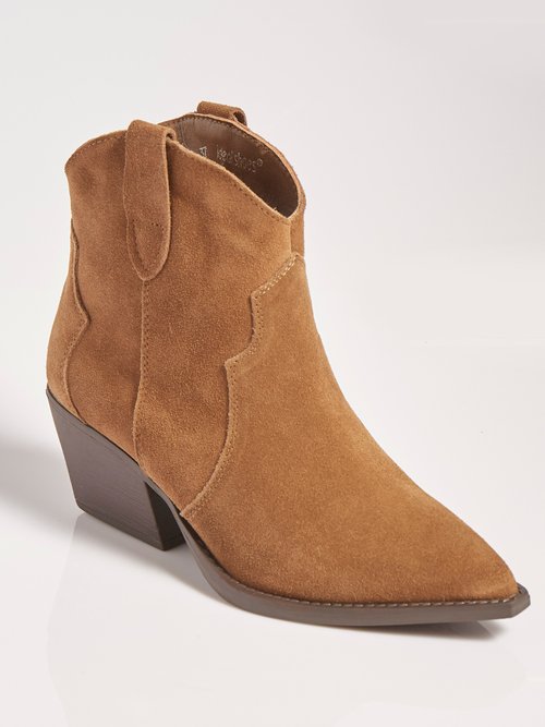 Boots western en suédine, style santiags Femme Marron MAR6338 FA1