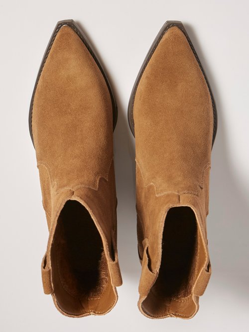 Boots western en suédine, style santiags Femme Marron MAR6338 OV1