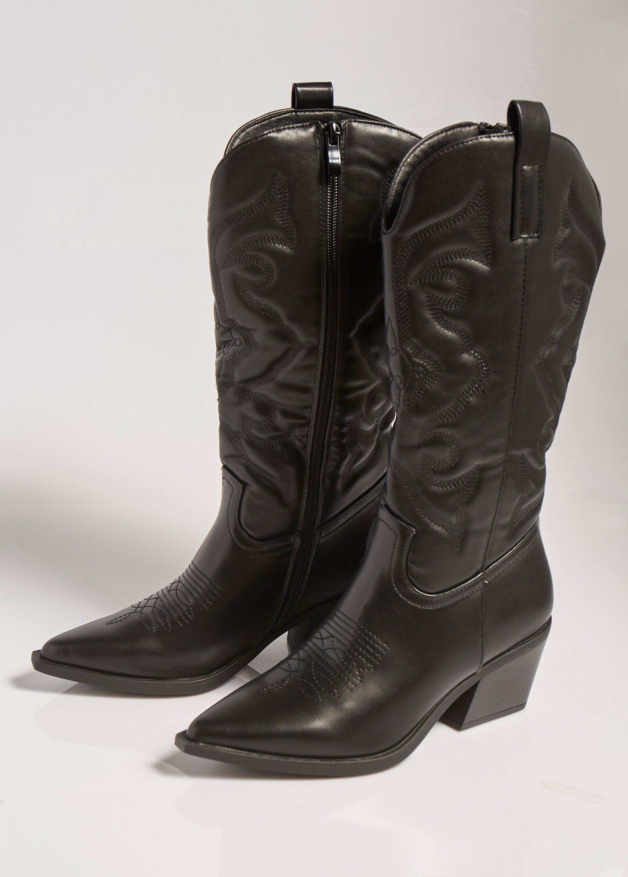 Bottes avec surpiqûres façon santiags Femme Noir MAR5677 DE1
