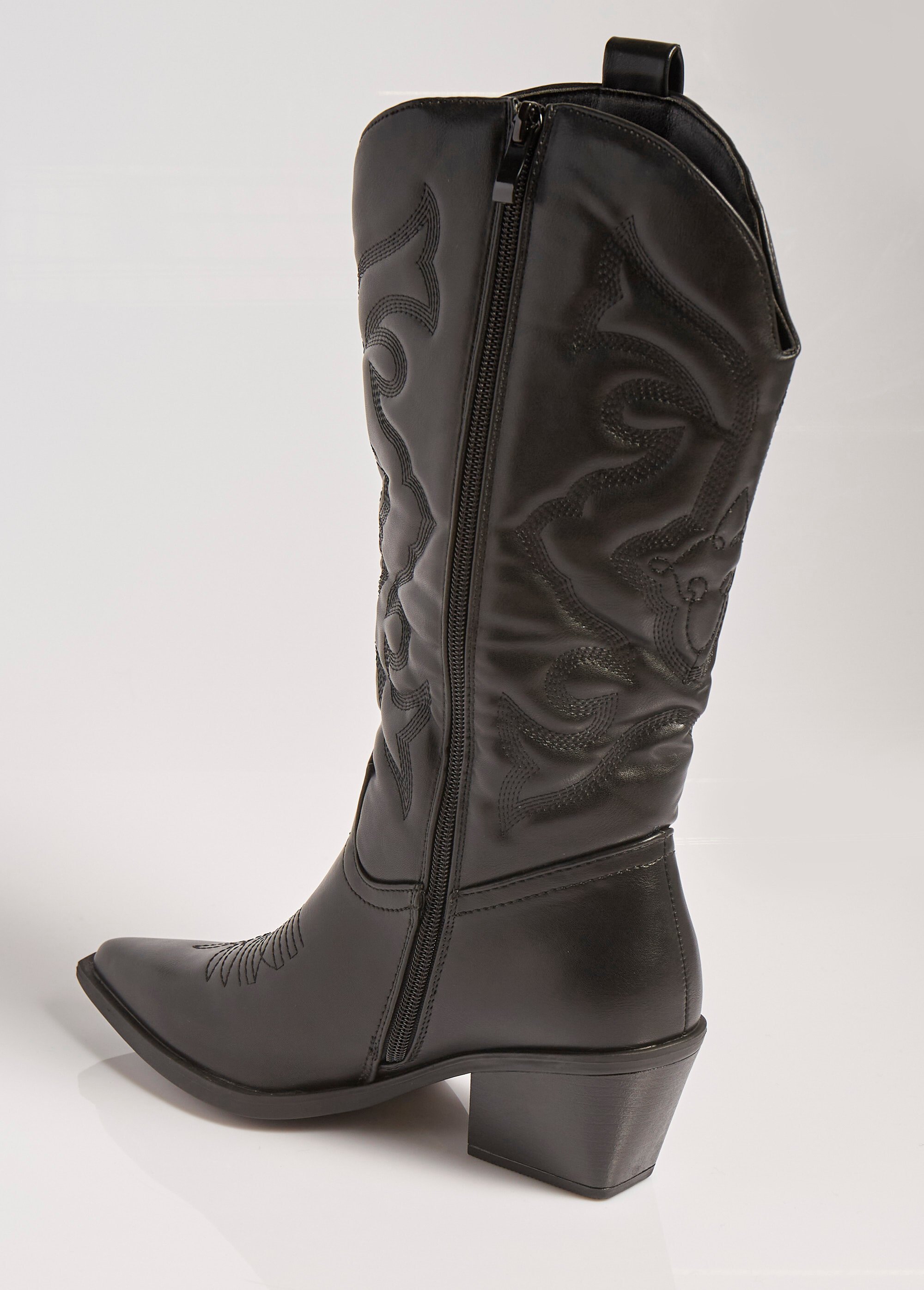 Bottes avec surpiqûres façon santiags Femme Noir MAR5677 DO1