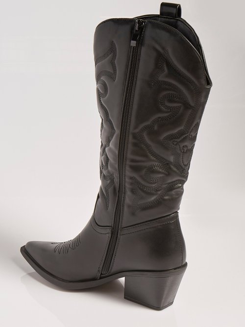 Bottes avec surpiqûres façon santiags Femme Noir MAR5677 DO1