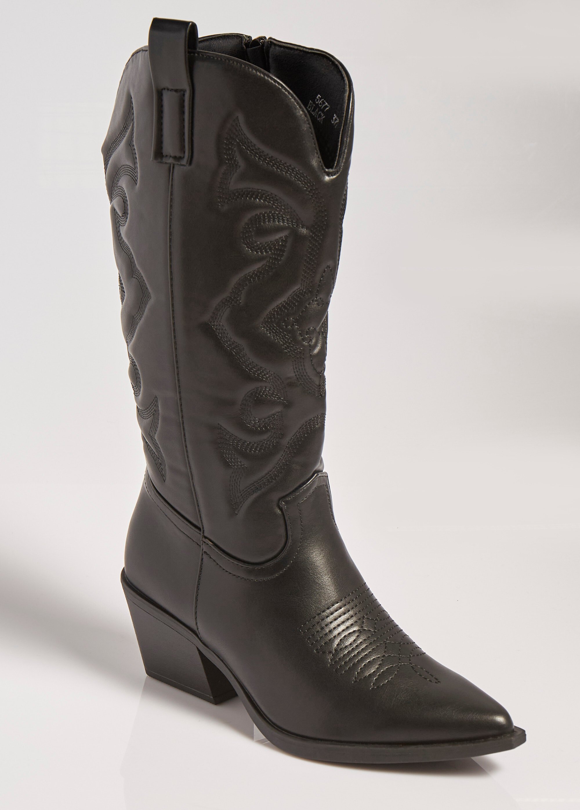 Bottes avec surpiqûres façon santiags Femme Noir MAR5677 FA1