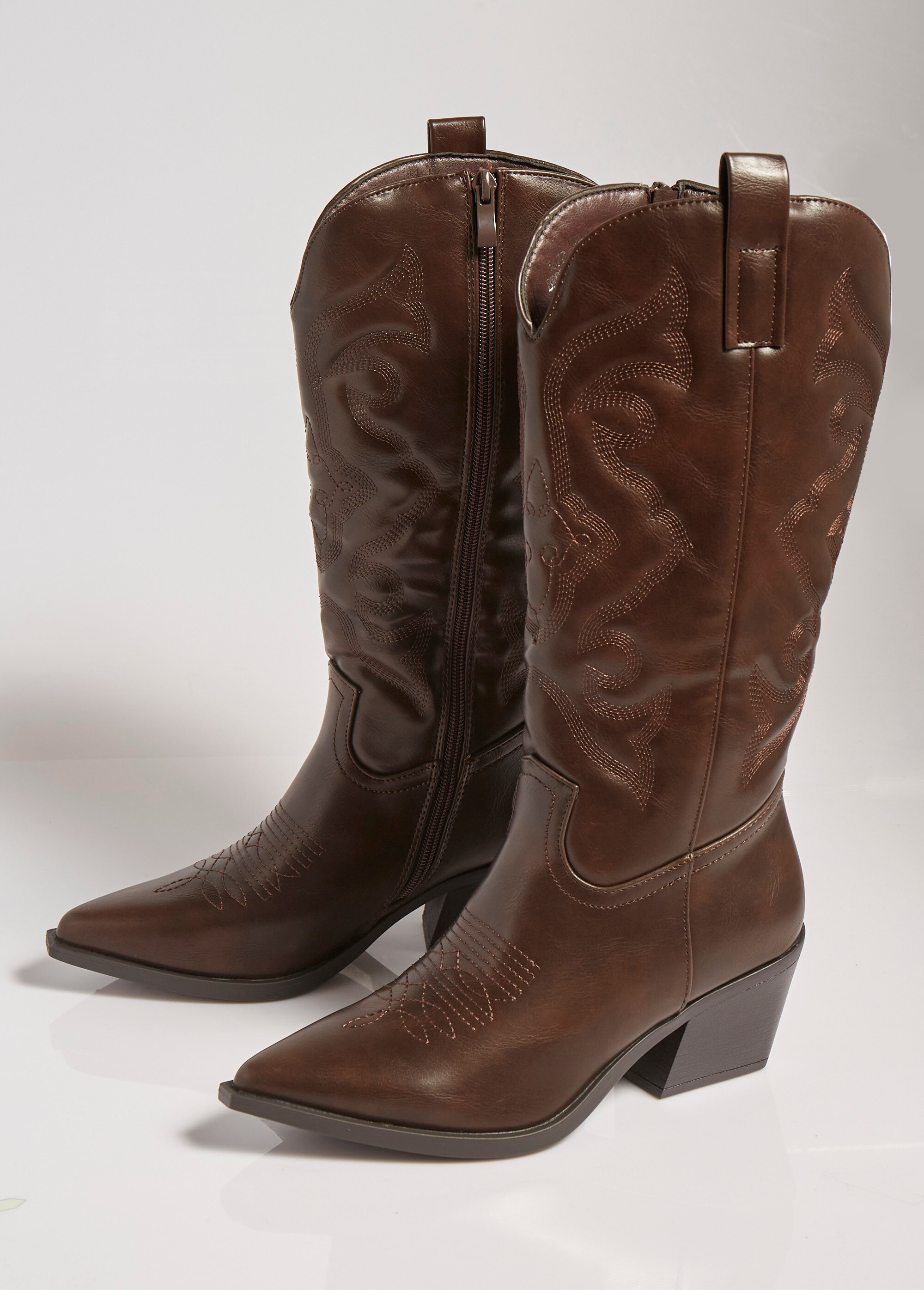 Bottes avec surpiqûres façon santiags Femme Marron MAR5677 DE1