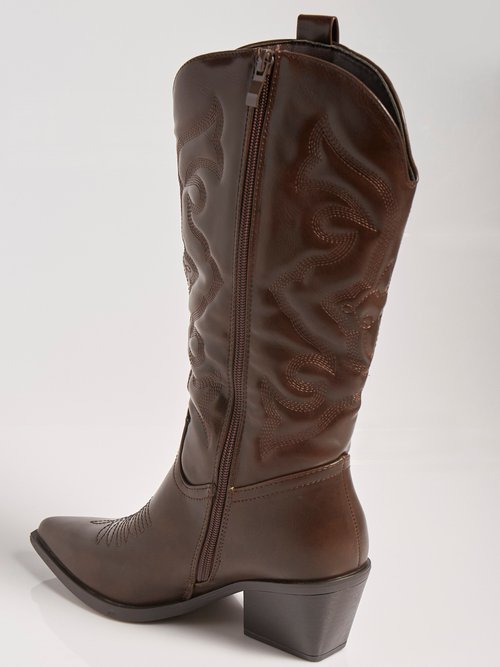 Bottes avec surpiqûres façon santiags Femme Marron MAR5677 DO1