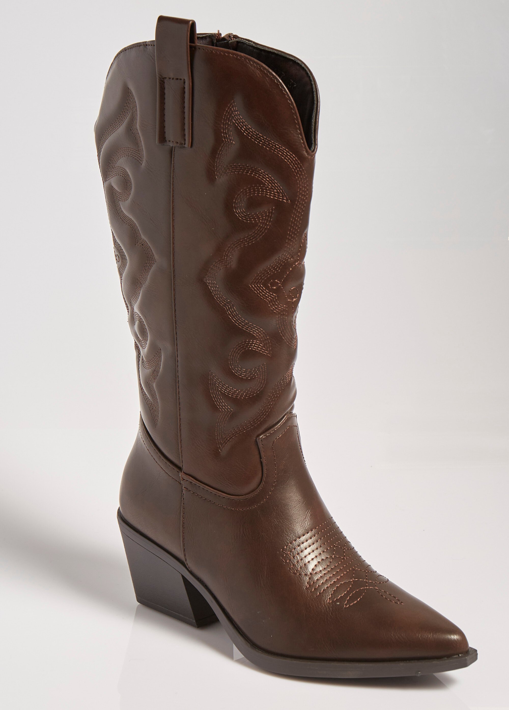 Bottes avec surpiqûres façon santiags Femme Marron MAR5677 FA1