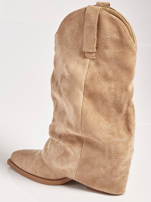 Bottes froissées brodées style cow girl Femme Beige MAR2501A DO1