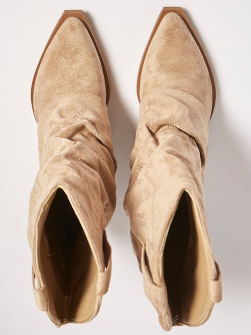 Bottes froissées brodées style cow girl Femme Beige MAR2501A OV1