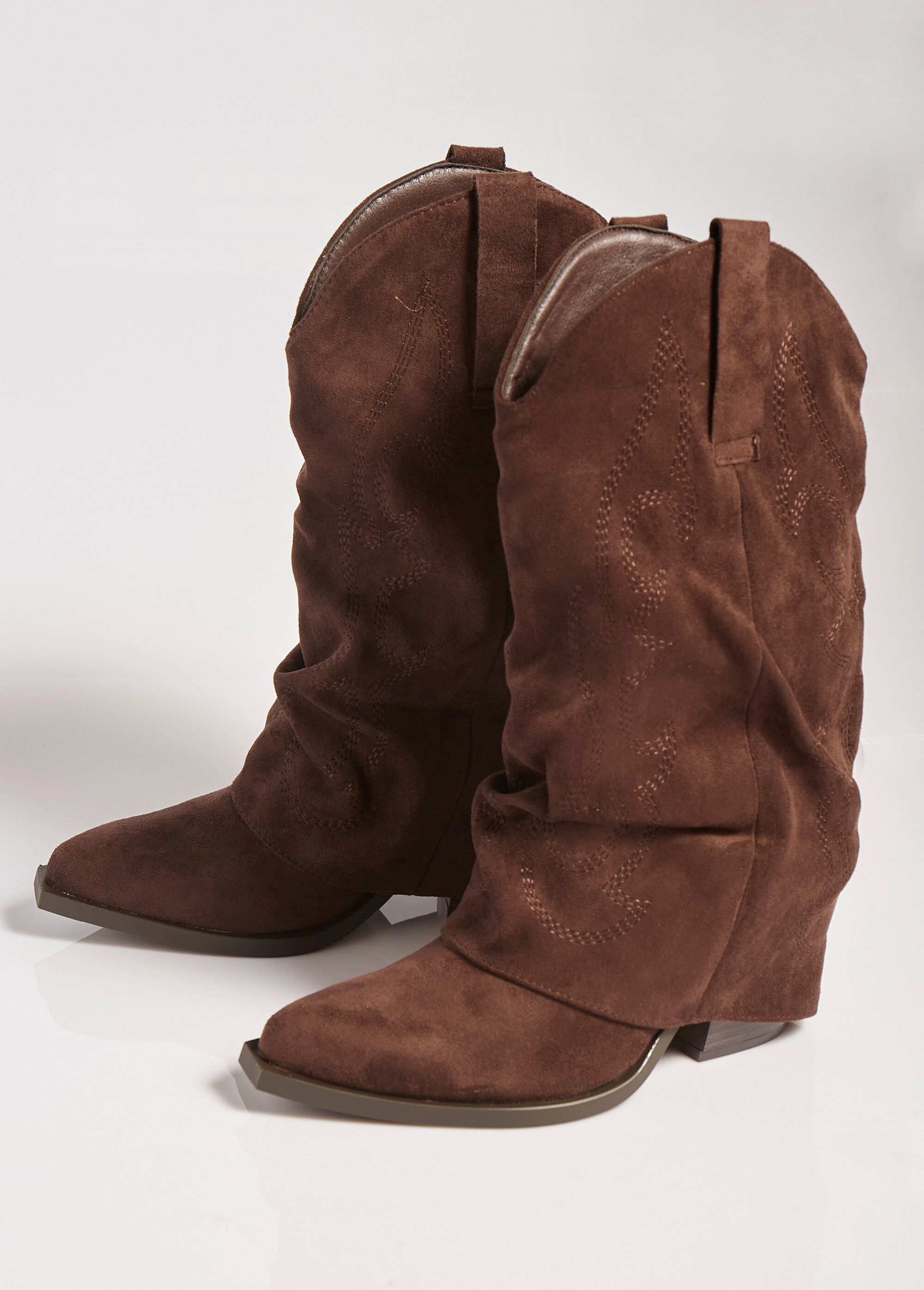 Bottes froissées brodées style cow girl Femme Marron MAR2501A DE1