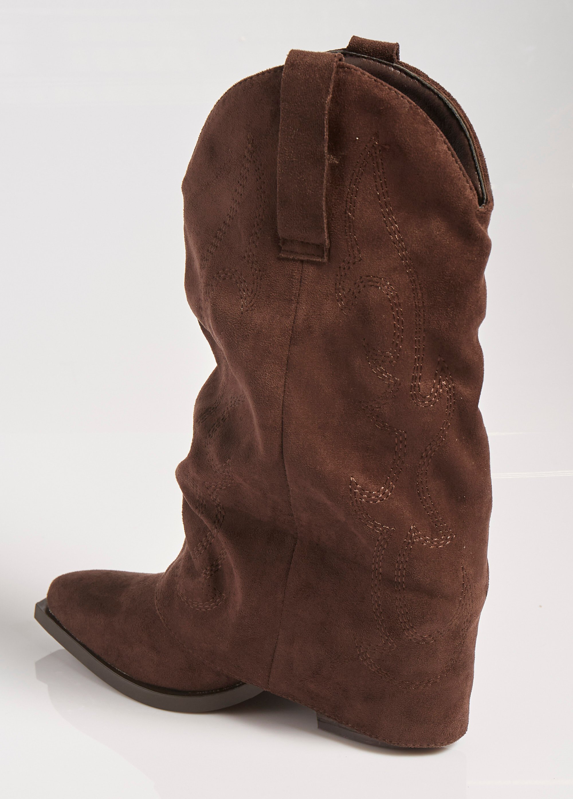 Bottes froissées brodées style cow girl Femme Marron MAR2501A DO1