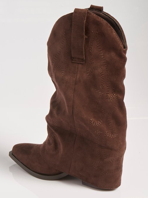 Bottes froissées brodées style cow girl Femme Marron MAR2501A DO1