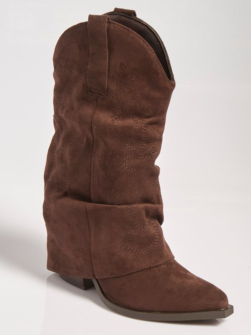 Bottes froissées brodées style cow girl Femme Marron MAR2501A FA1