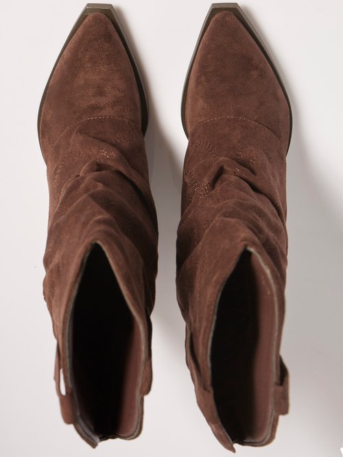 Bottes froissées brodées style cow girl Femme Marron MAR2501A OV1