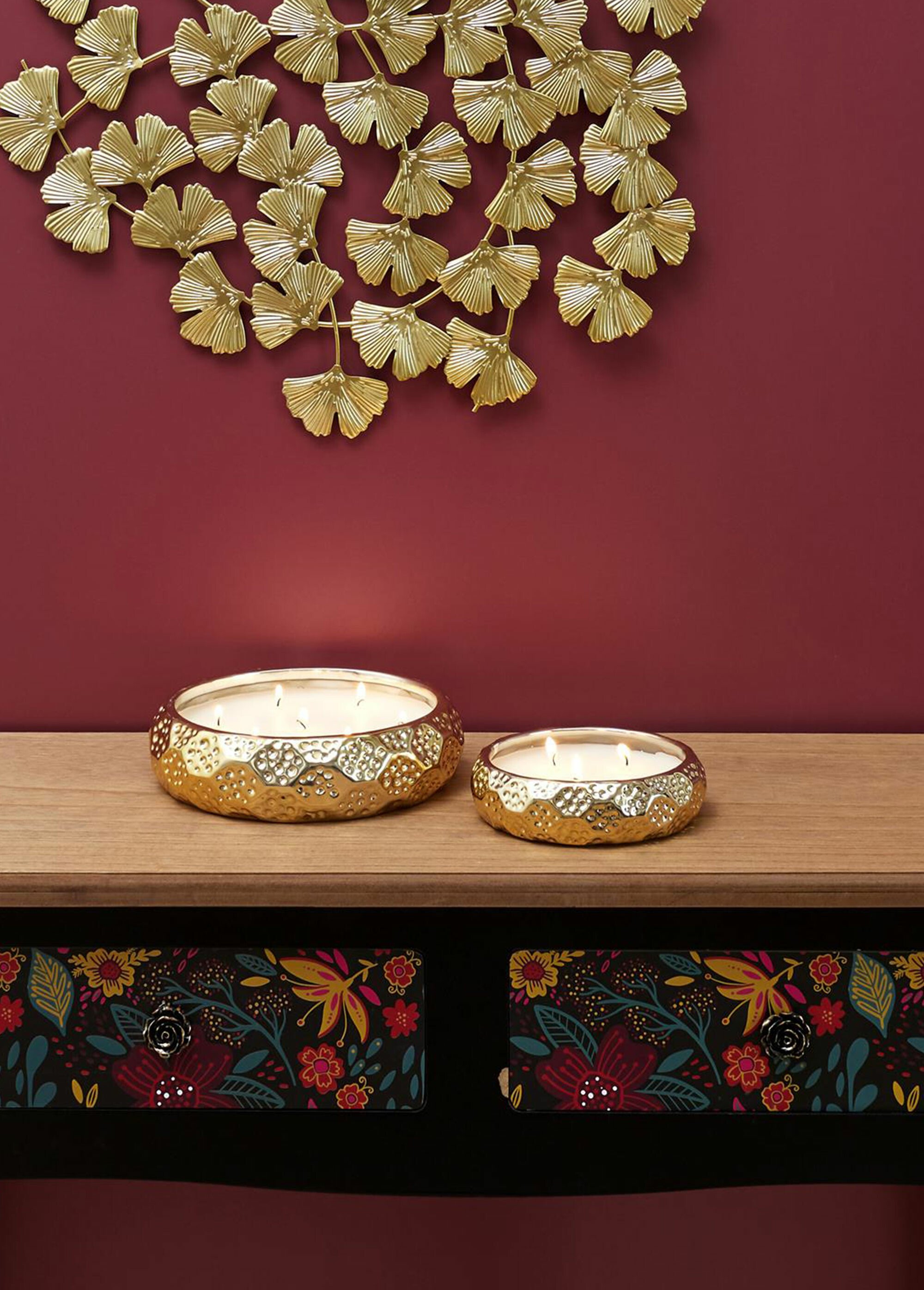 Bougie parfumée contenant métal martelé Doré CMP-BO5486 SI1