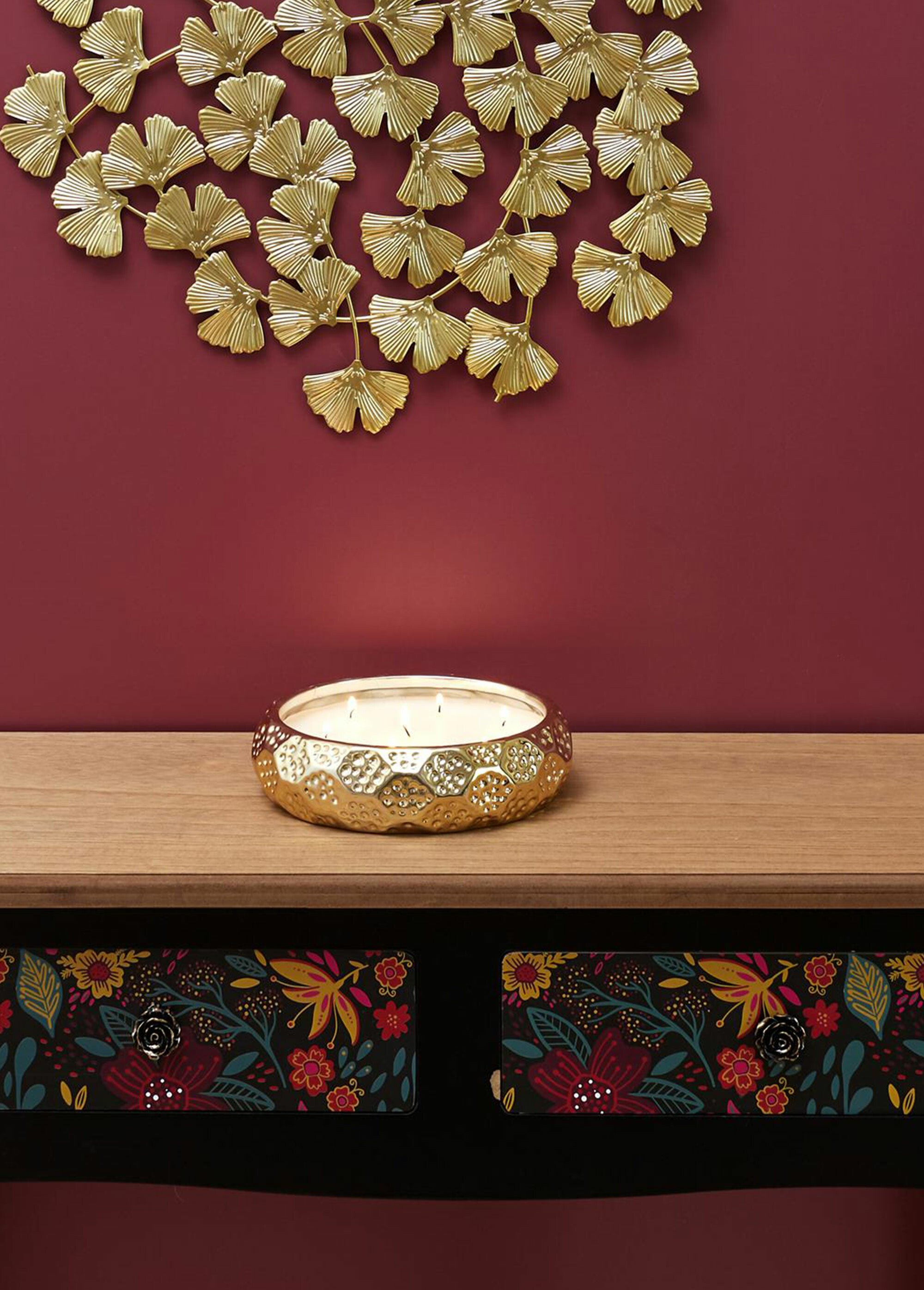 Bougie parfumée contenant métal martelé Doré CMP-BO5486 SI1