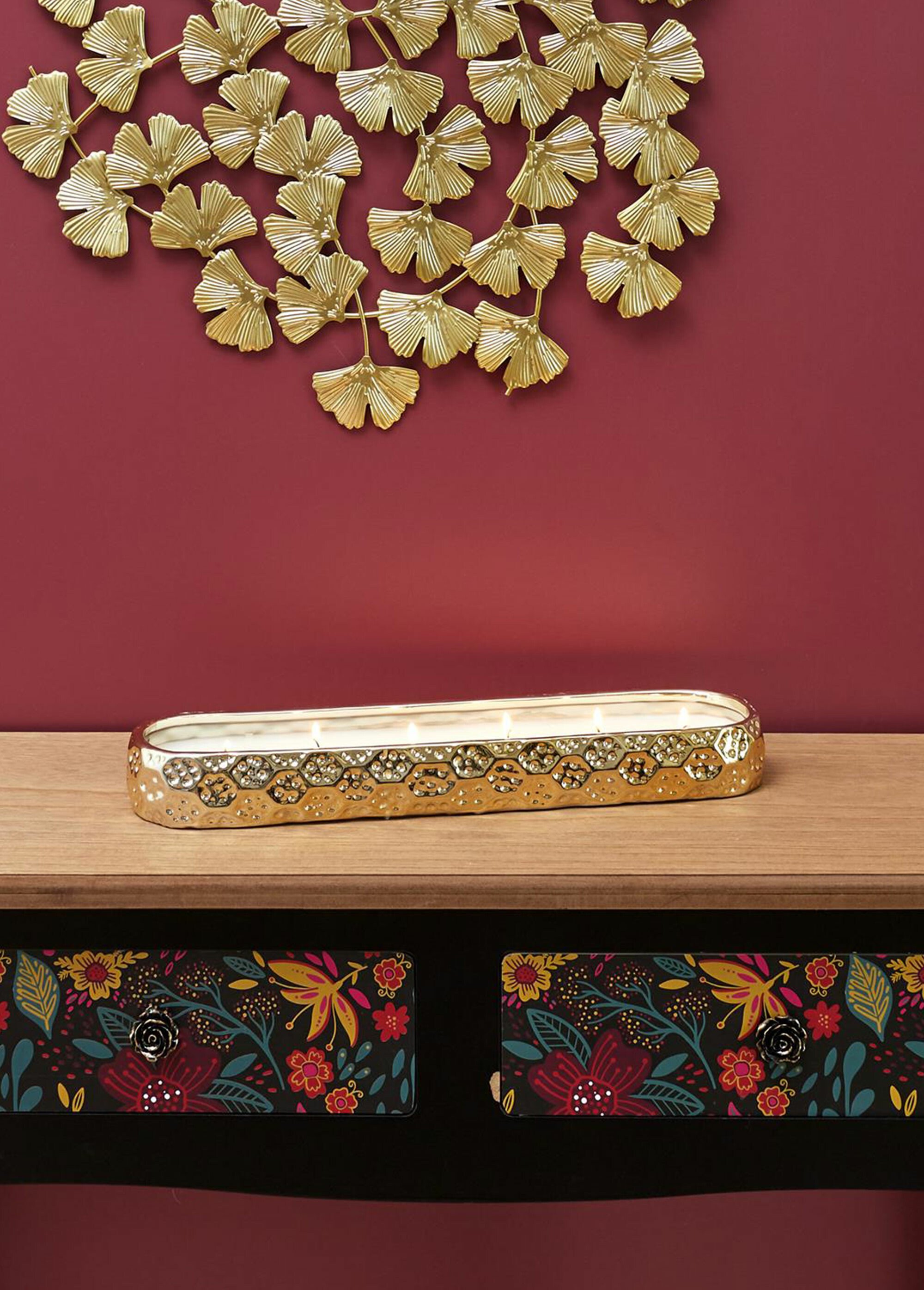 Bougie parfumée contenant métal martelé Doré CMP-BO5486 SI1