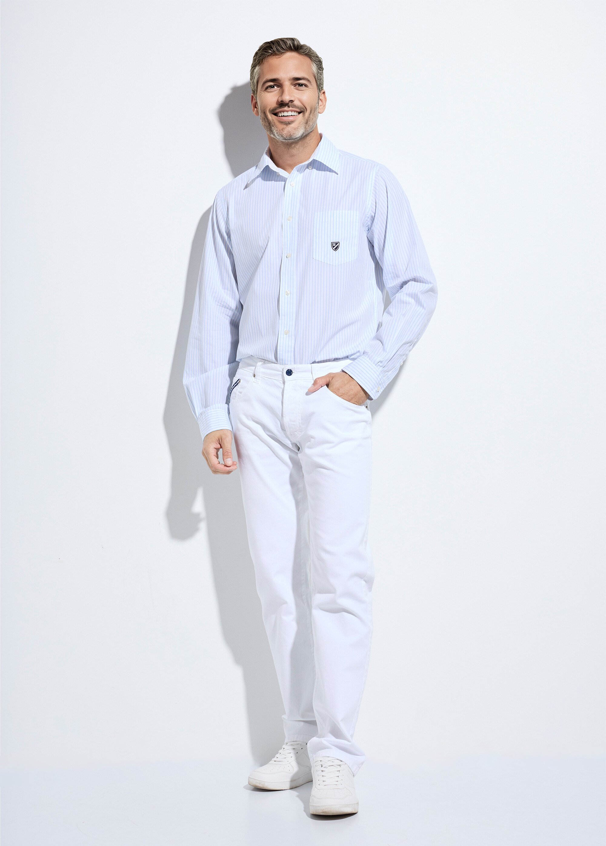 Chemise chic coton à rayures Homme Blanc DC-E2AQWV05 SF1