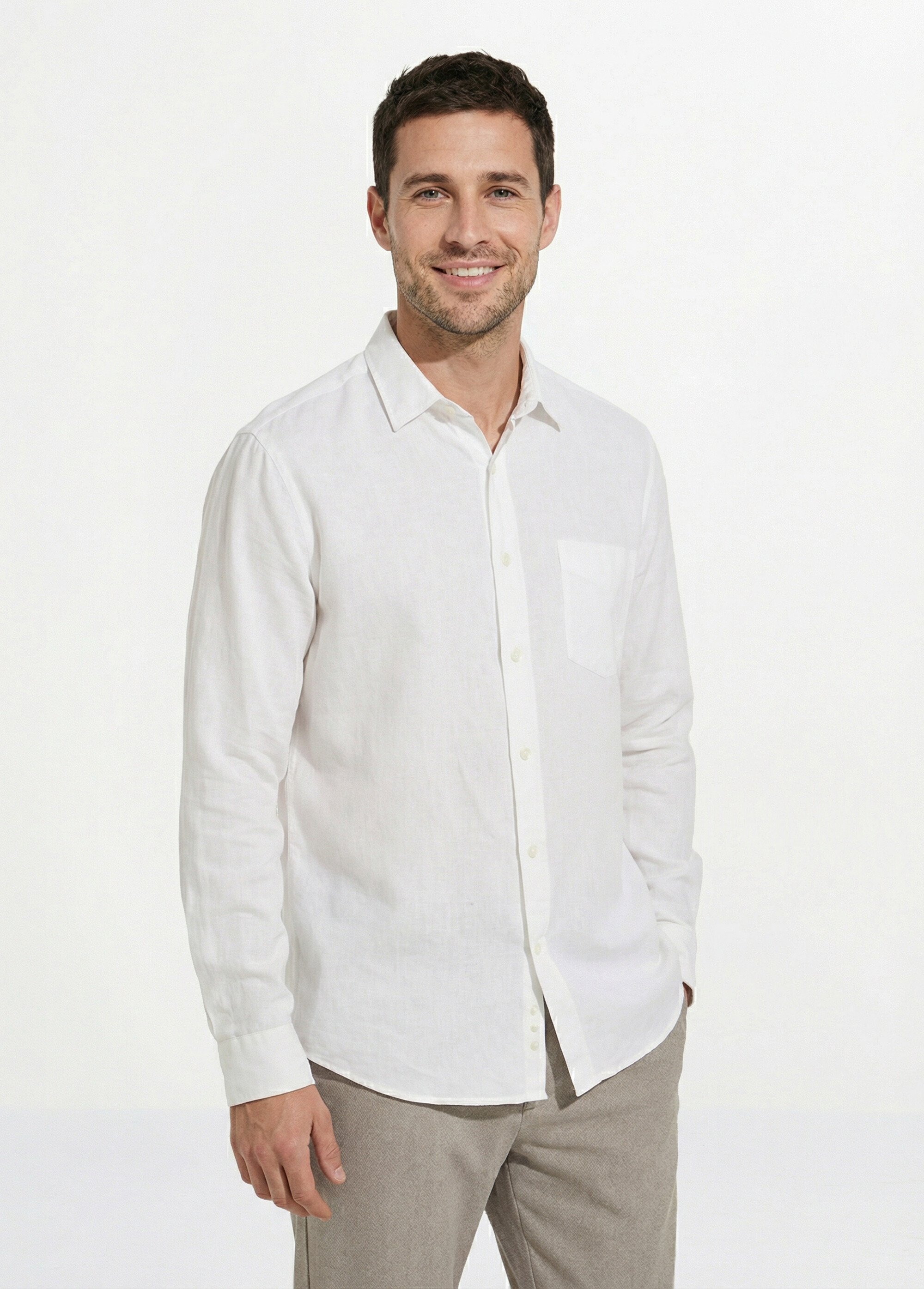 Chemise col à pointes, en coton / lin Homme Blanc FRIBM24C41 FA1