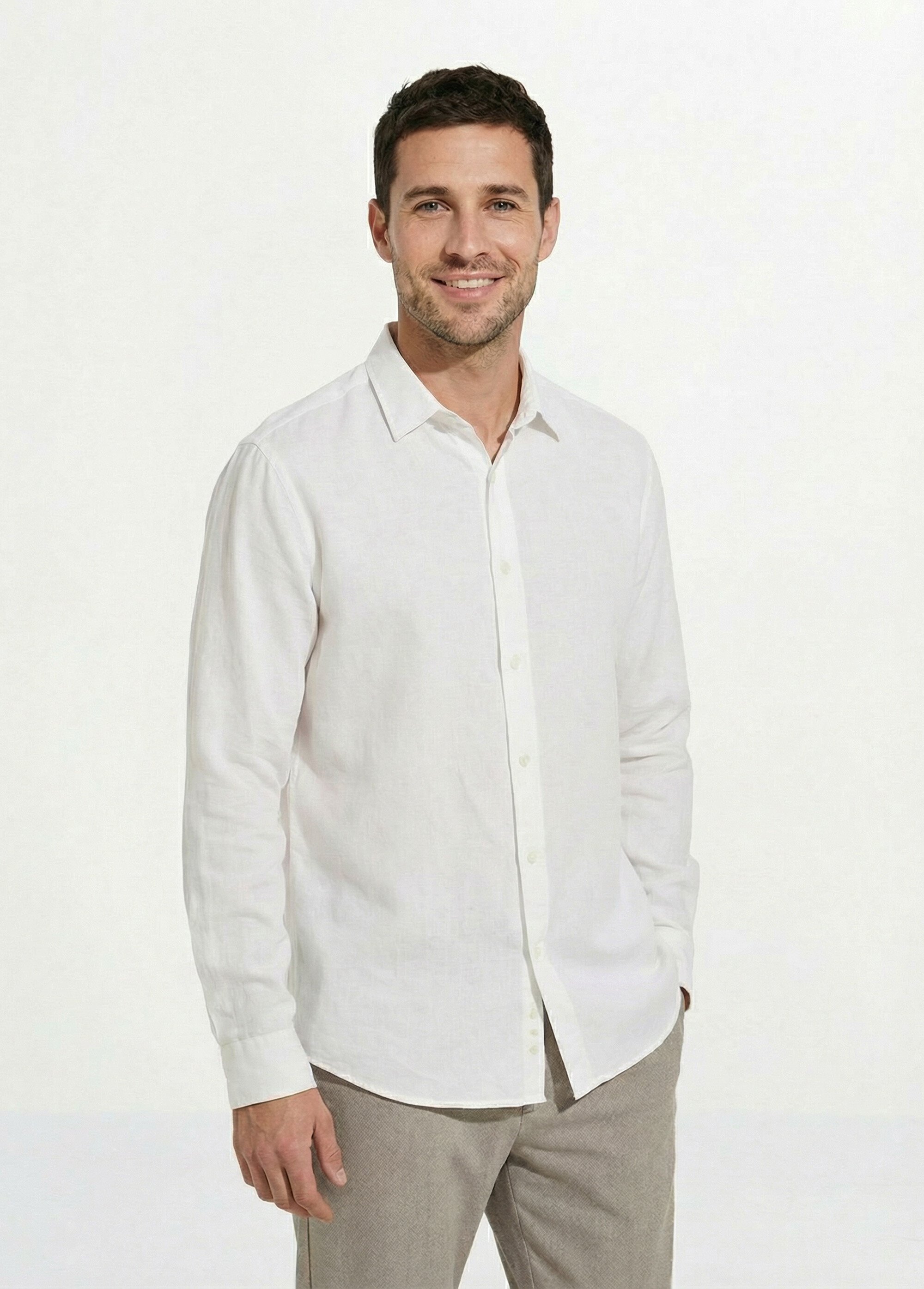 Chemise col à pointes, en coton / lin Homme Blanc FRIBM24C41 FA1