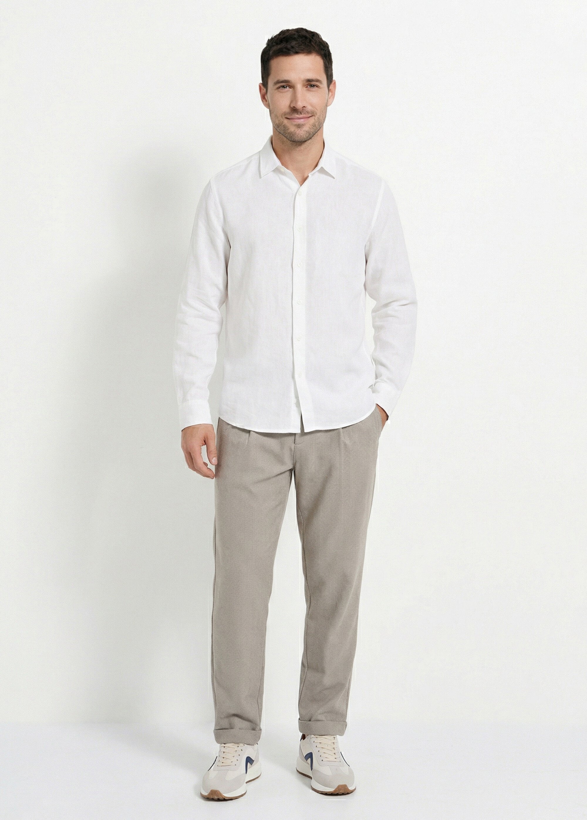 Chemise col à pointes, en coton / lin Homme Blanc FRIBM24C41 SF1