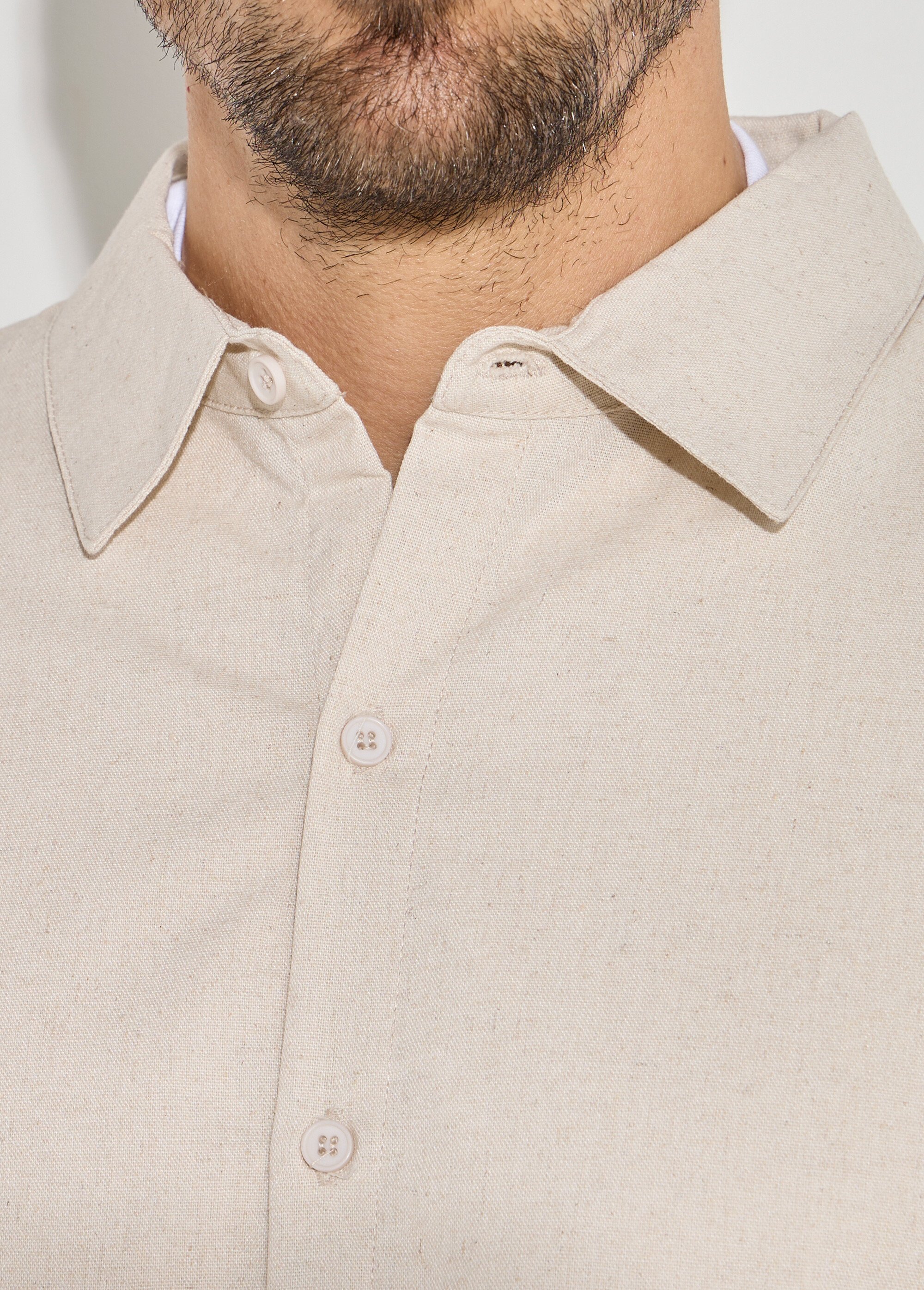 Chemise col à pointes, en coton / lin