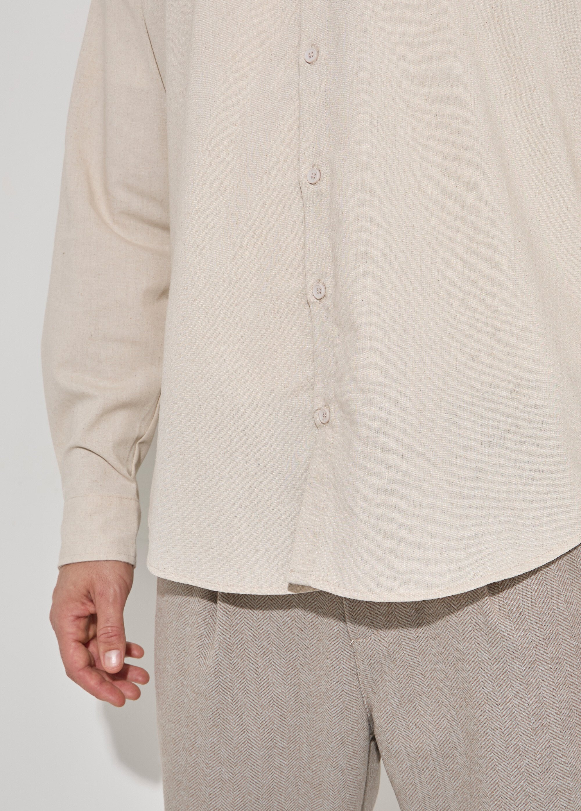 Chemise col à pointes, en coton / lin Homme Beige FRIBM24C41 DE2