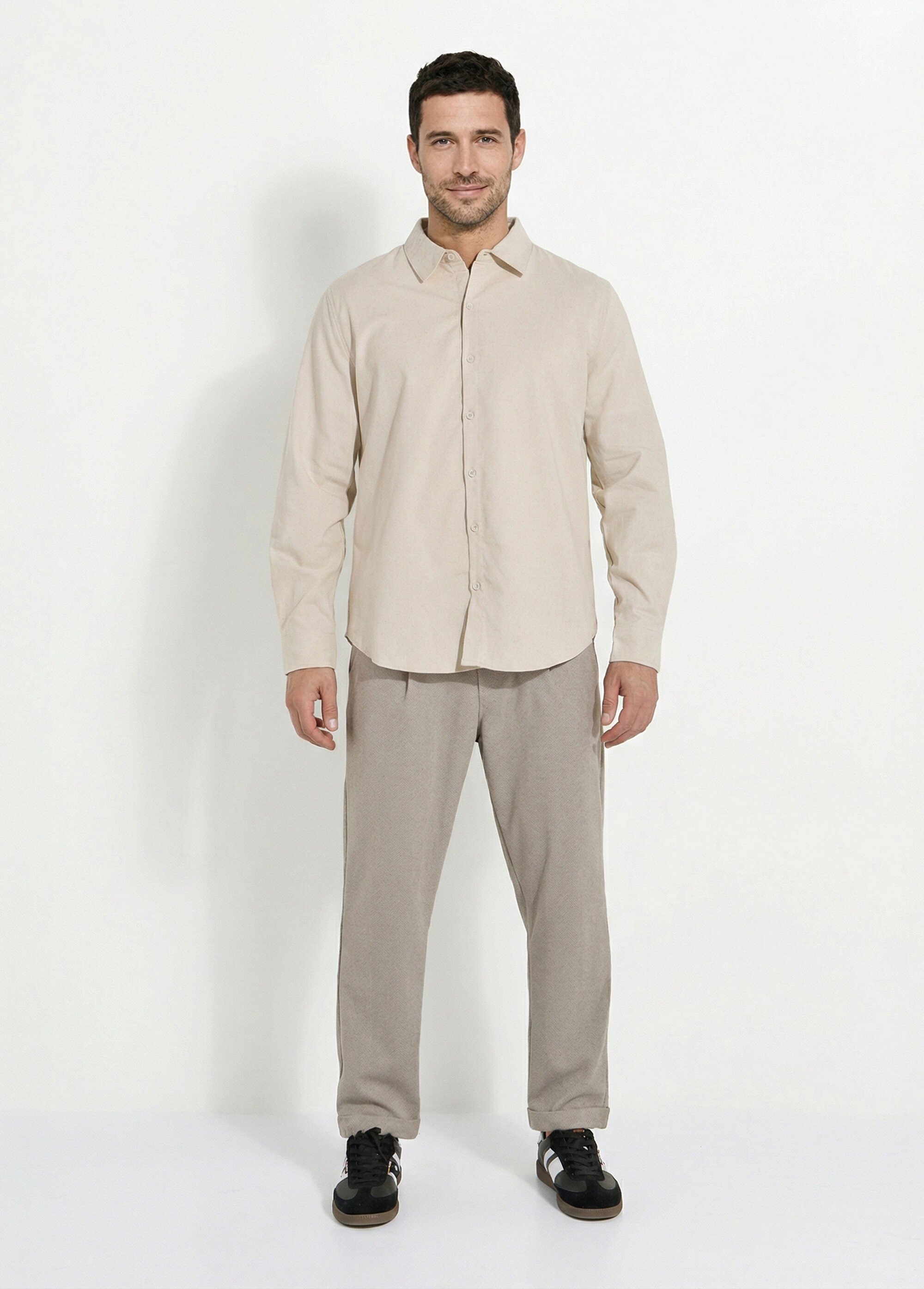Chemise col à pointes, en coton / lin Homme Beige FRIBM24C41 SF1