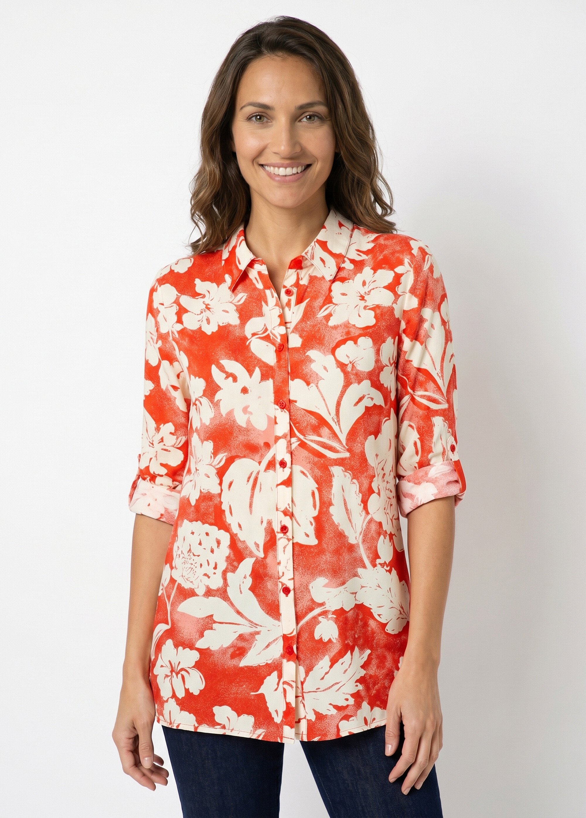 Chemisier ample long fleuri Femme Rouge CAPSULE FA1