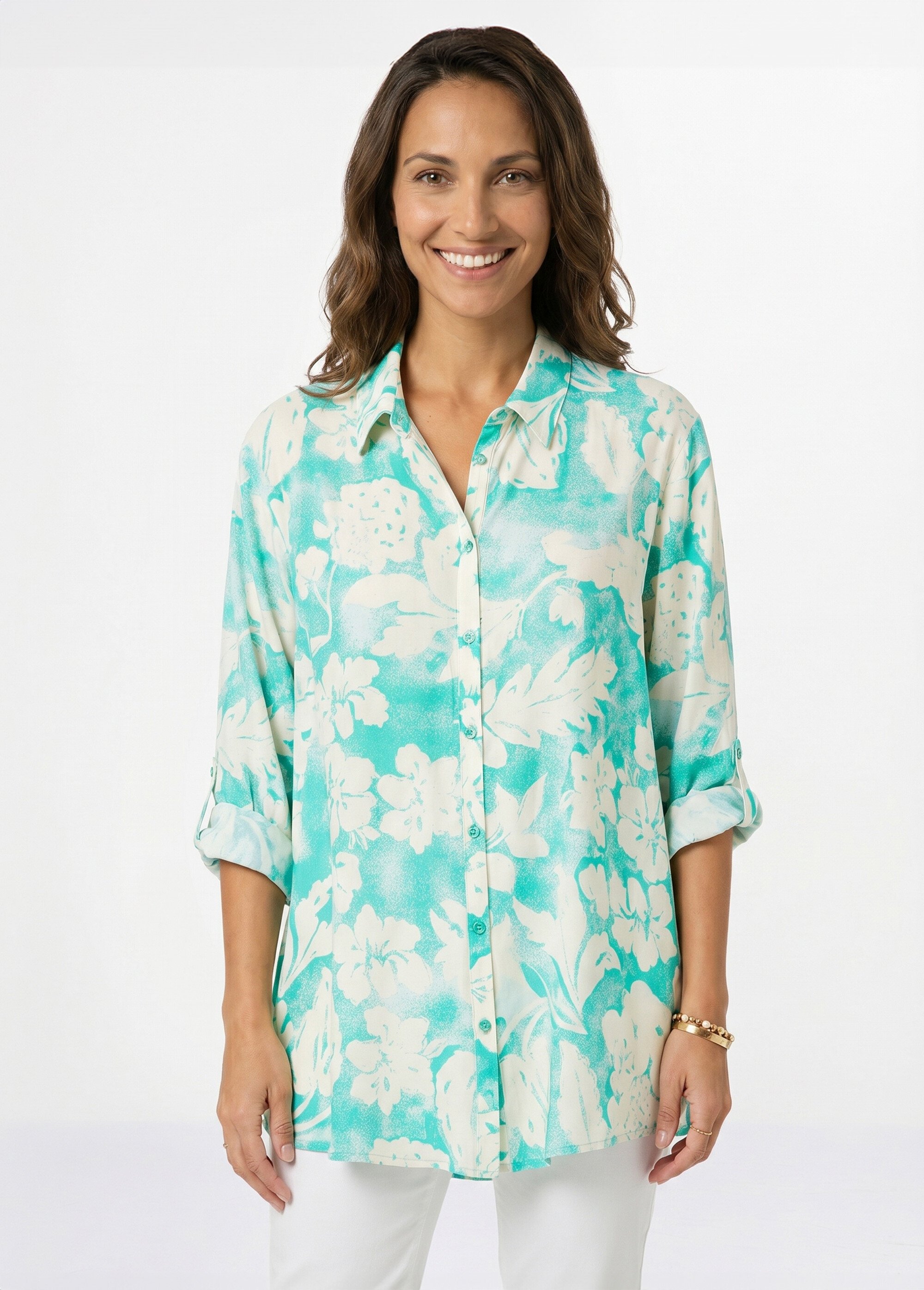 Chemisier ample long fleuri Femme Vert CAPSULE FA1