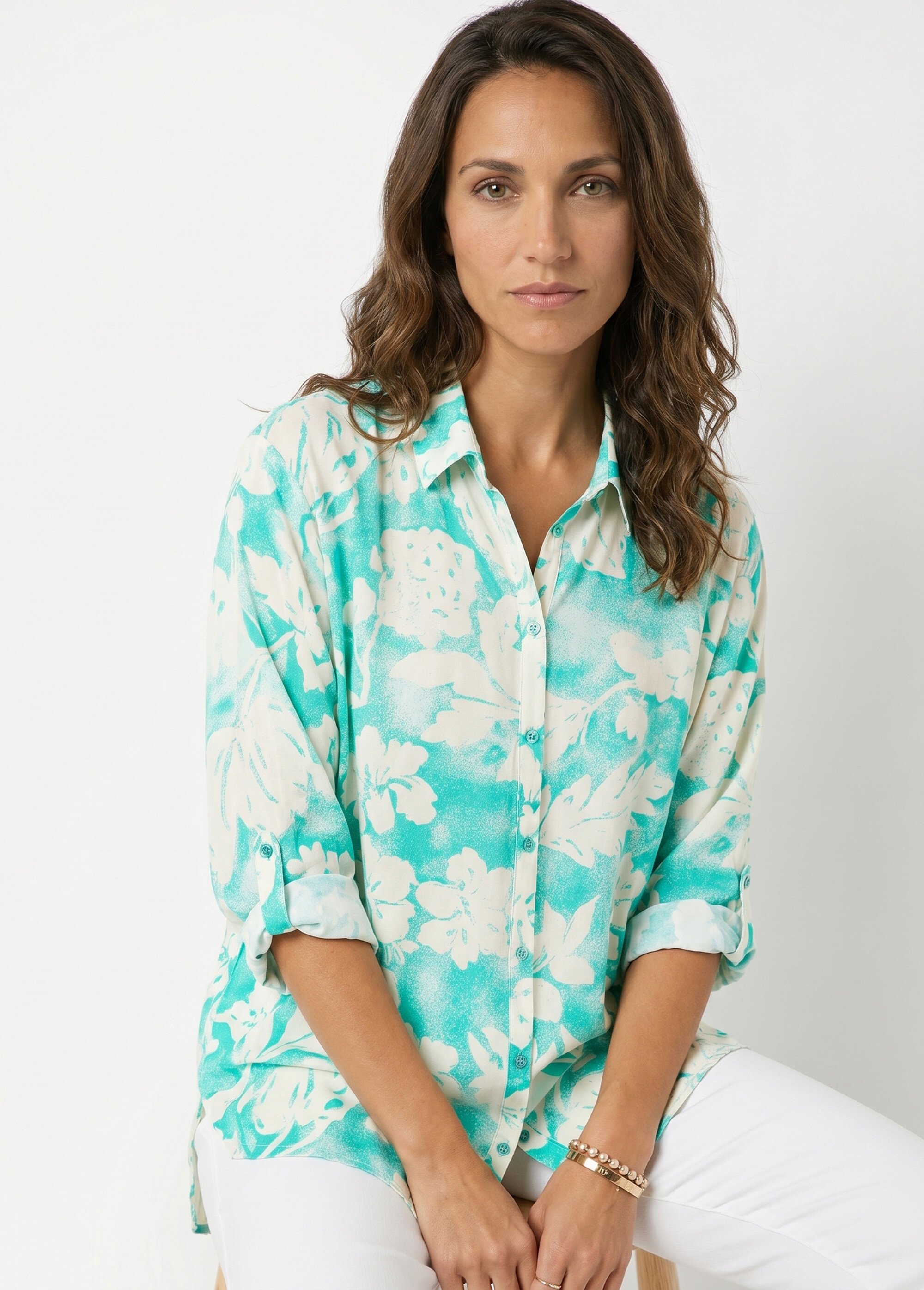 Chemisier ample long fleuri Femme Vert CAPSULE MV1