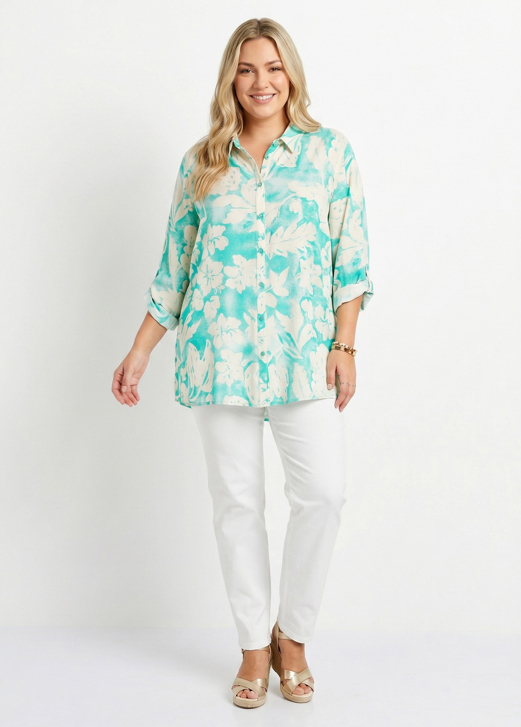 Chemisier ample long fleuri Femme Grande Taille Vert CAPSULE SI1