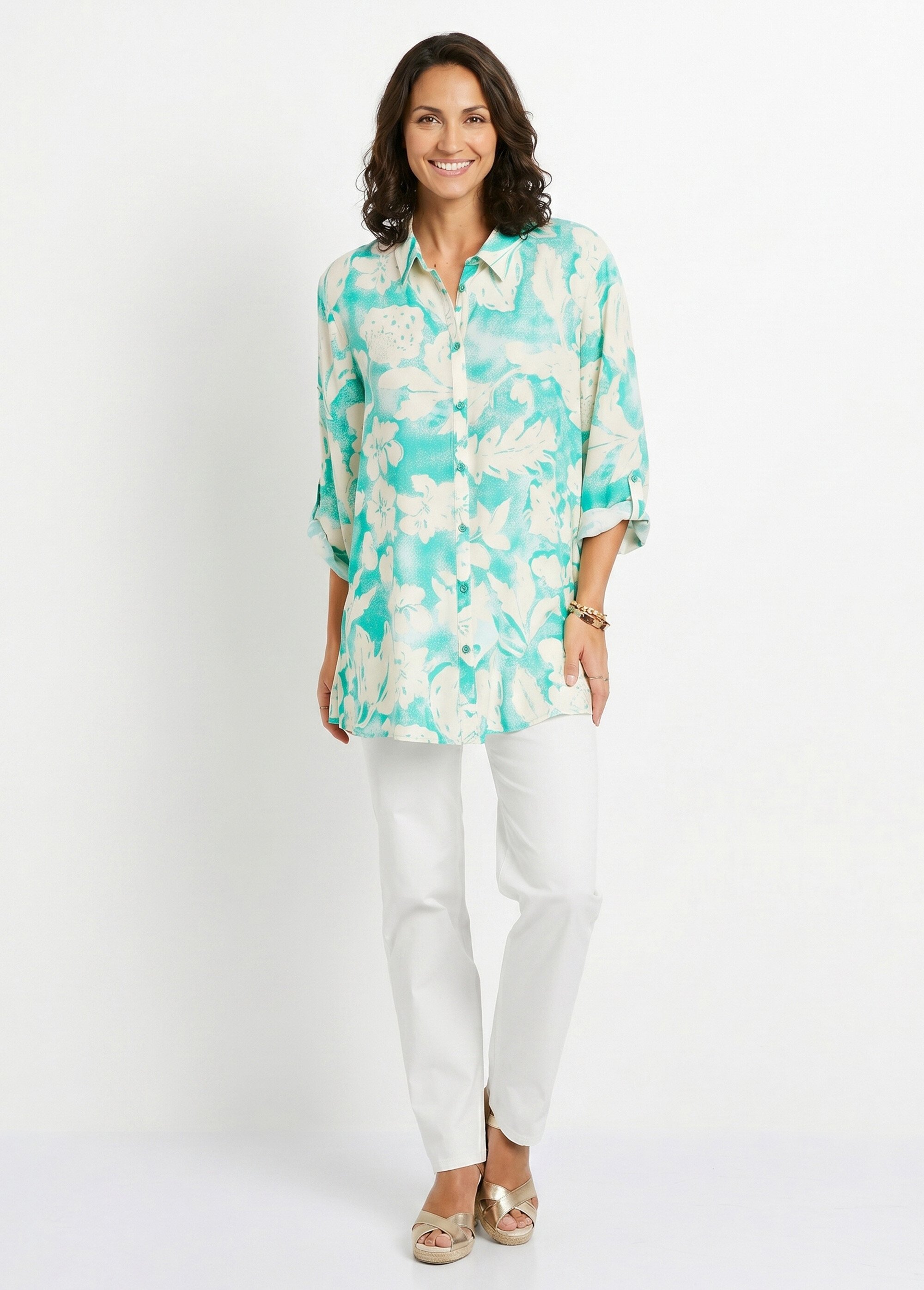 Chemisier ample long fleuri Femme Vert CAPSULE SI1